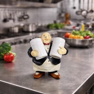 Vintage Butler Salt & Pepper Shaker Holder Ceramic Kitchen Decor